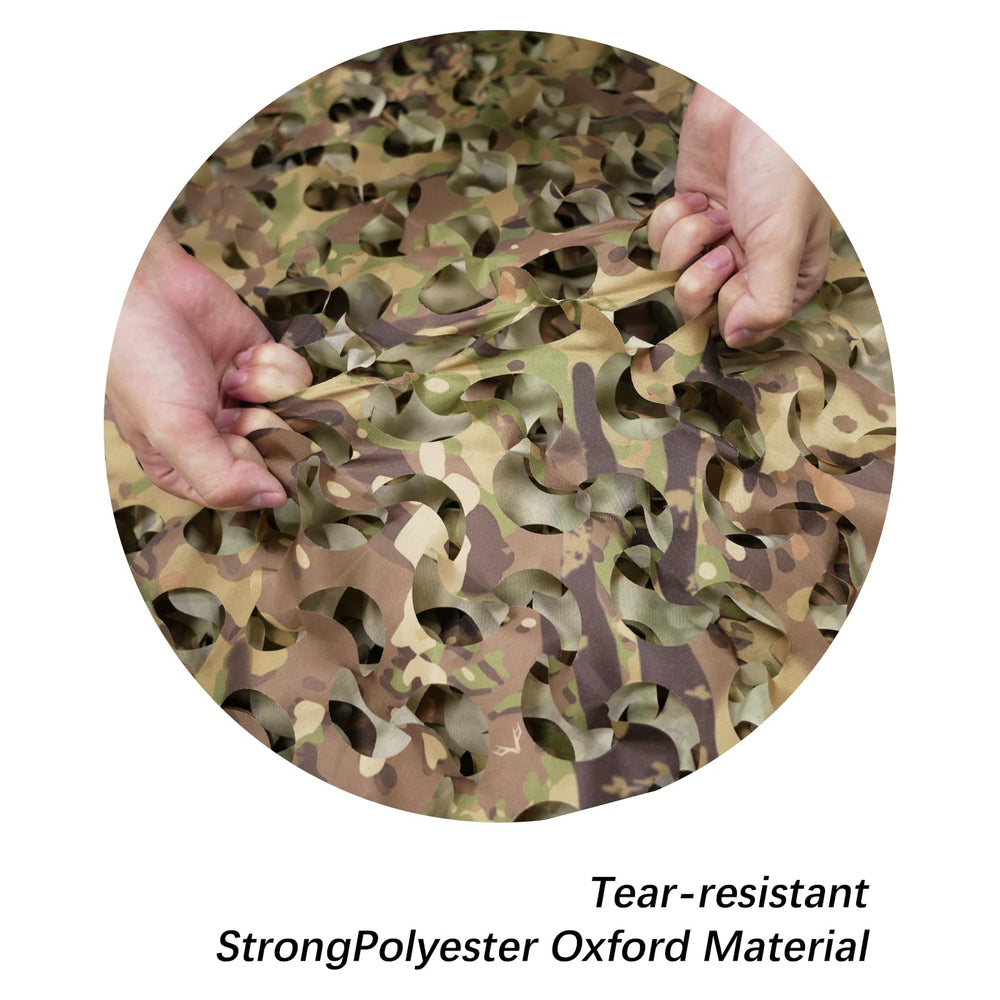 LOOGU camo netting - Oxford 150D construction hides shine while withstanding light use.