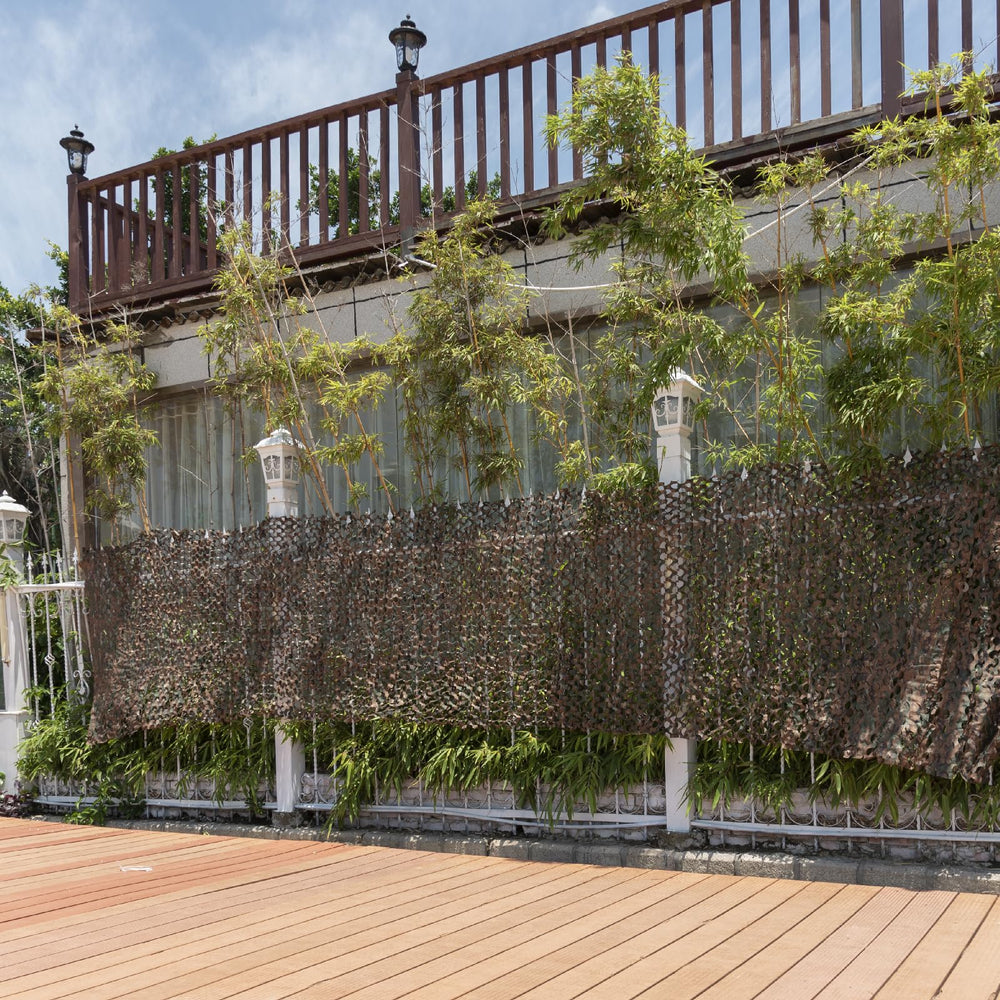 LOOGU camo netting sunshade setup creates discreet outdoor coverage.