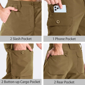 LOOGU cargo pants elastic waistband adjustable for a secure, comfortable hiking fit.