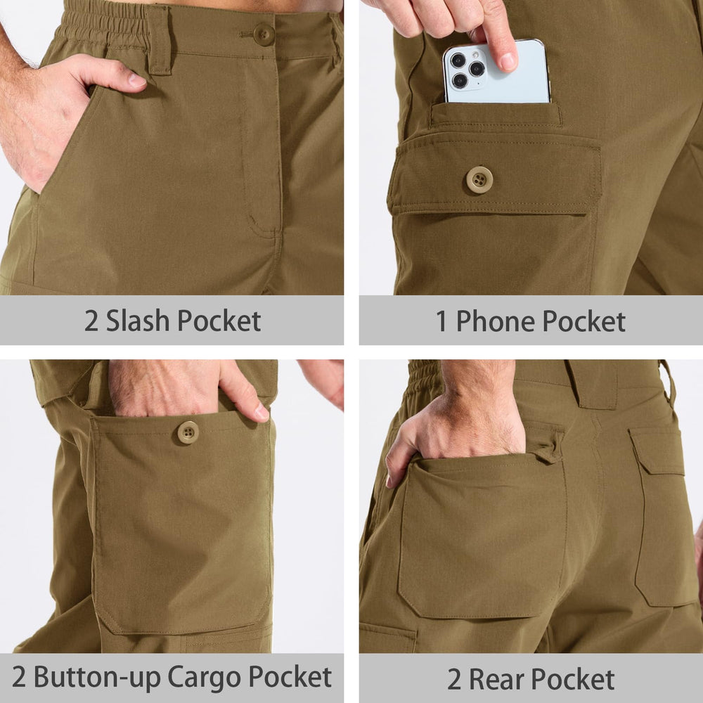 LOOGU cargo pants elastic waistband adjustable for a secure, comfortable hiking fit.
