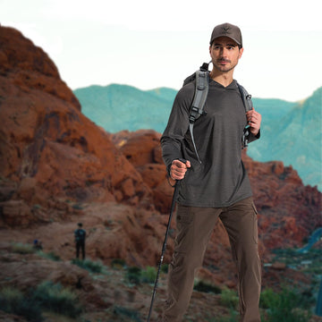 LOOGU cargo pants hiking in coyote color conveys durable outdoor casual appeal.