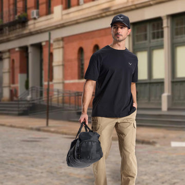 LOOGU cargo pants water-resistant fabric texture indicating protection against drizzles