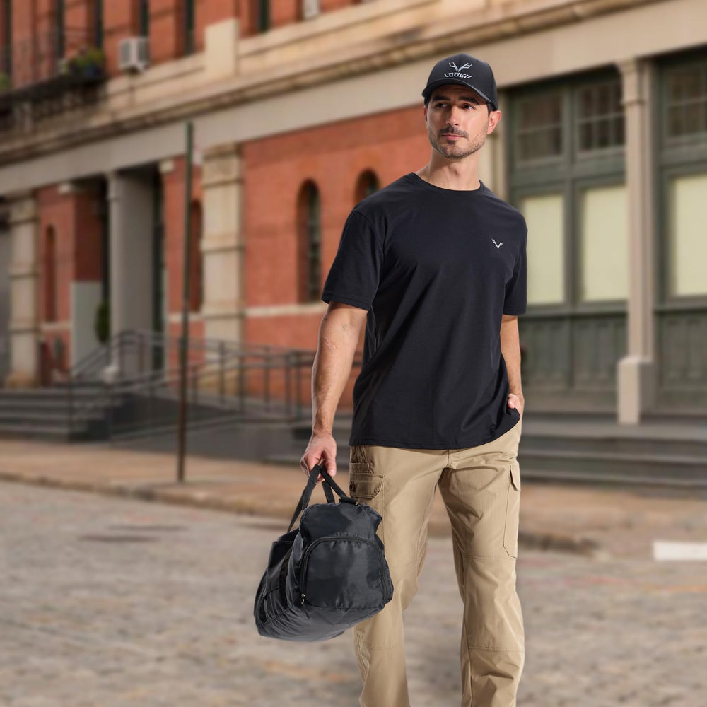 LOOGU cargo pants water-resistant fabric texture indicating protection against drizzles