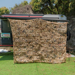 LOOGU Desert Digital Camo Netting sunshade setup enables versatile camouflage in open spaces.