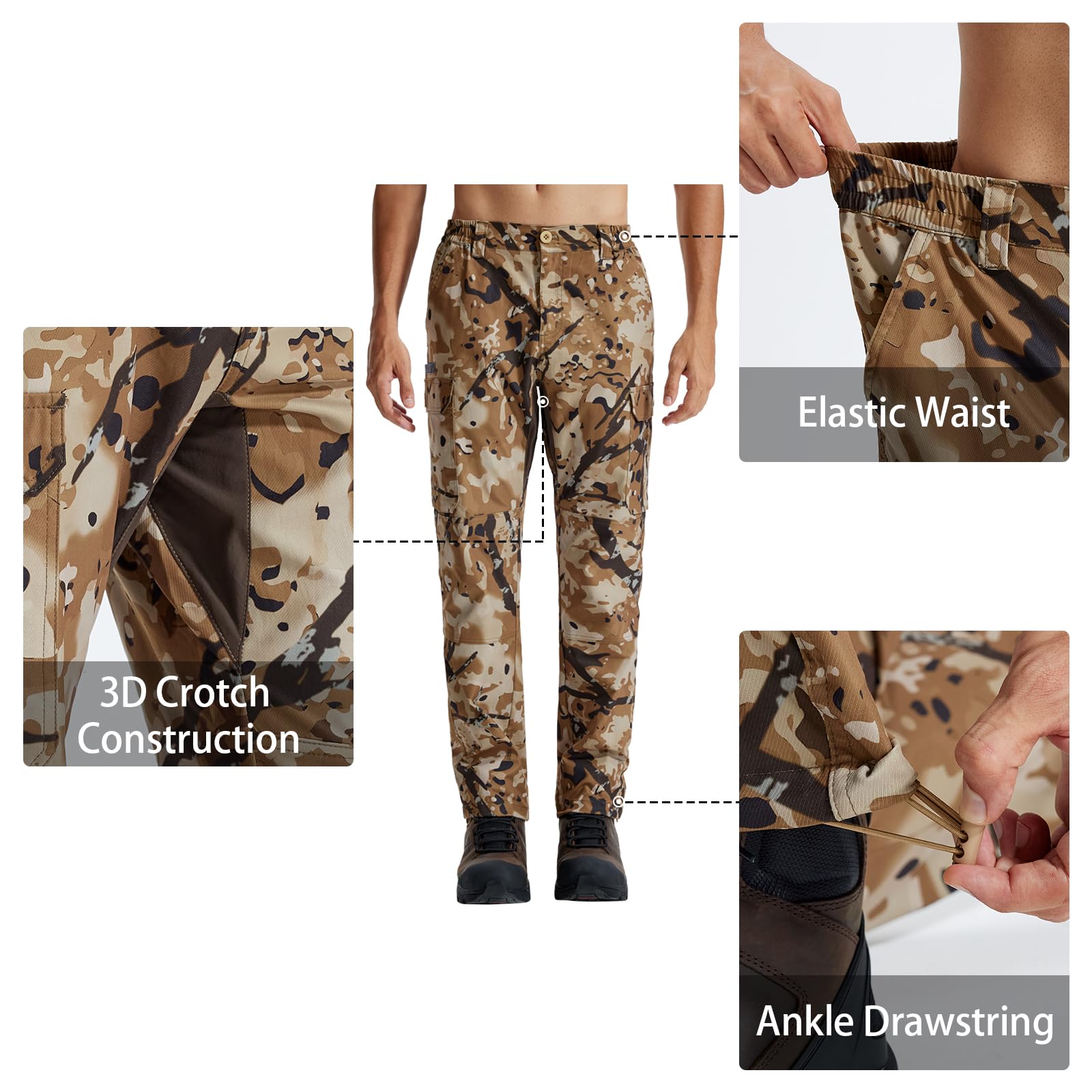LOOGU men's camo hunting pants camouflage pattern; blends into surroundings for stealthy moves.