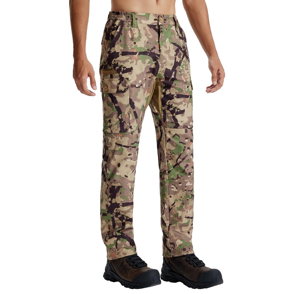 LOOGU men's camo hunting pants front view—quiet, breathable fabric for stealthy hunting.