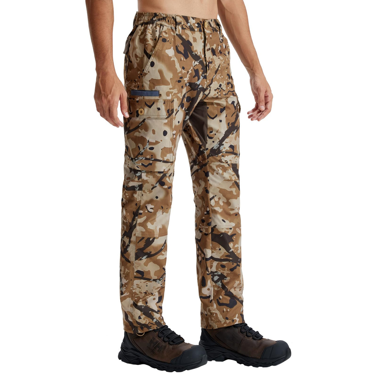 LOOGU men's camo hunting pants front view; durable all-day field wear.