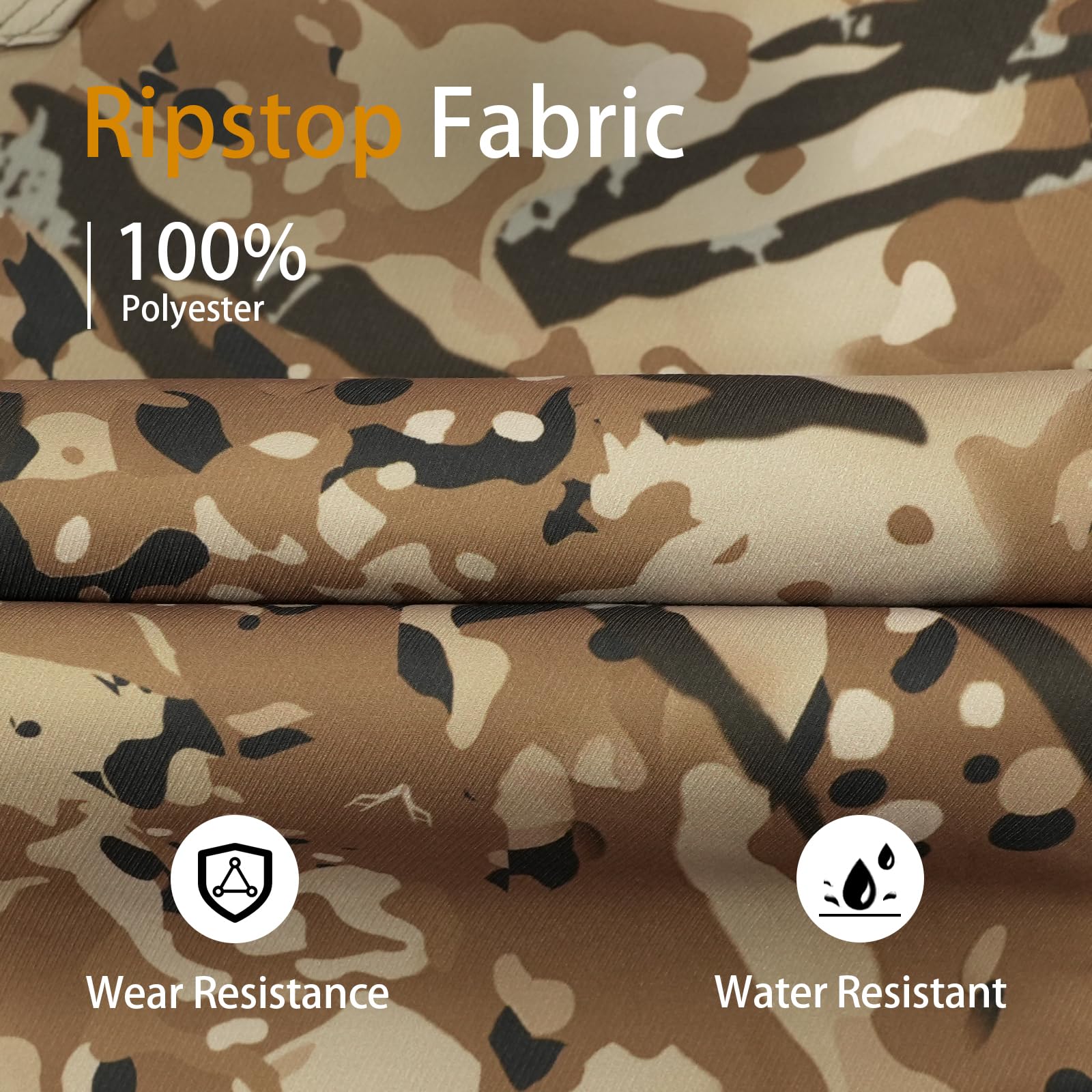 LOOGU men's camo hunting pants quick-dry detail; stays comfortable after active pursuits.