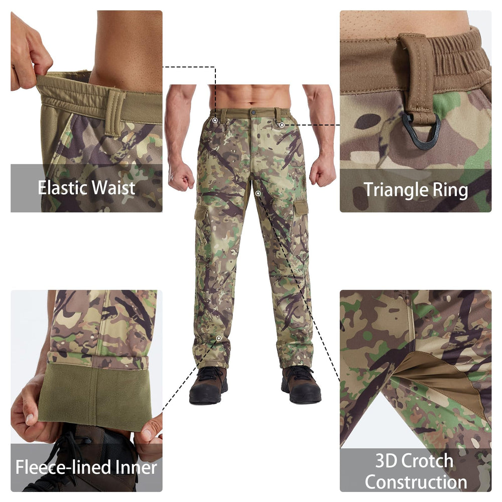 LOOGU elastic-waist camo hunting pants fit comfortably during outdoor activities.