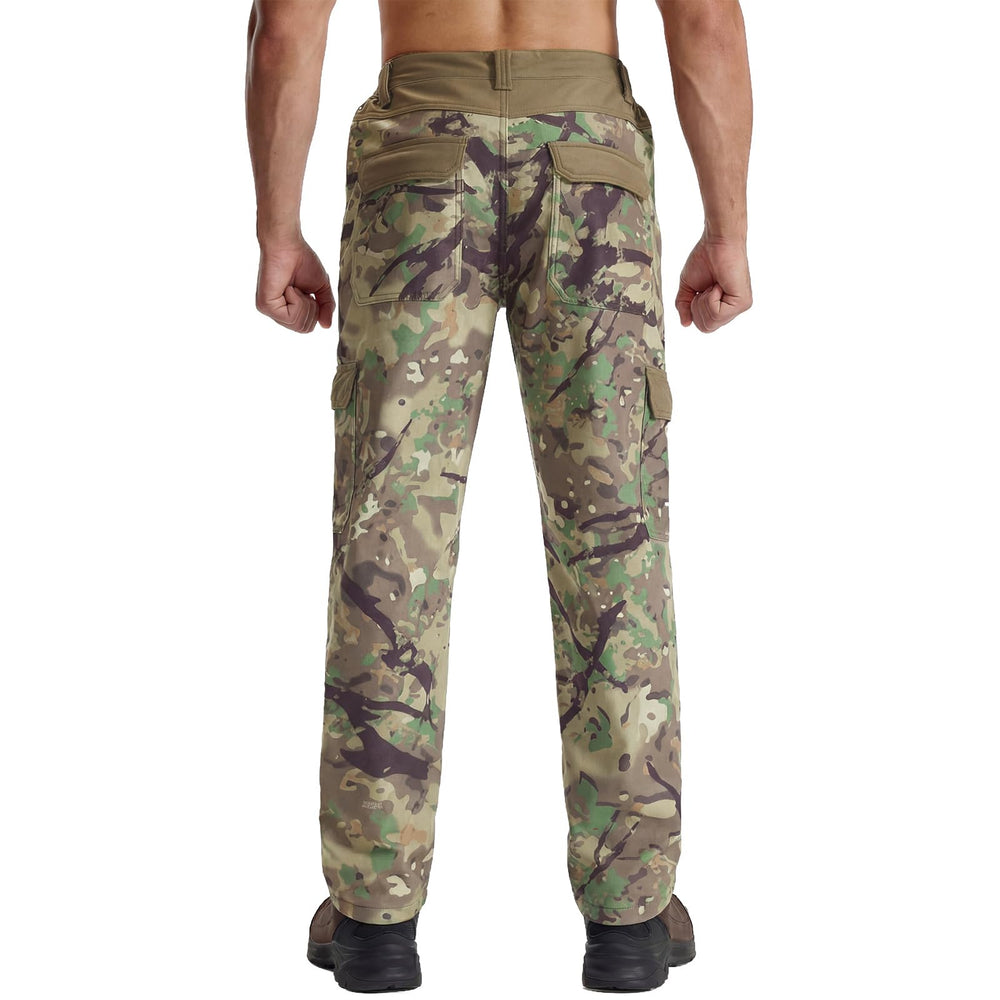 LOOGU men's fleece-lined camo hunting pants side pocket detail for quick-access gear.