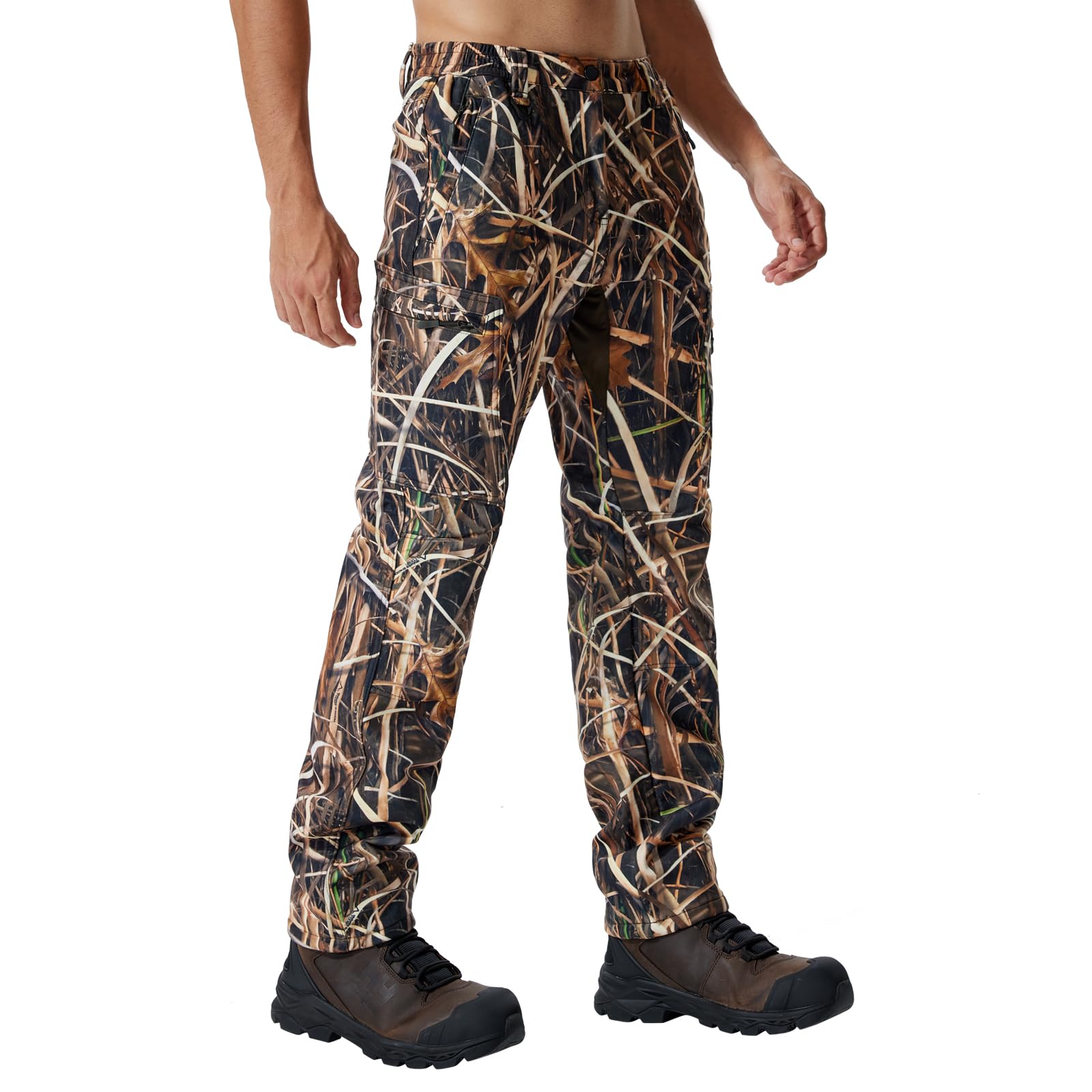 LOOGU men's fleece-lined camo hunting pants – front view highlights warm insulation