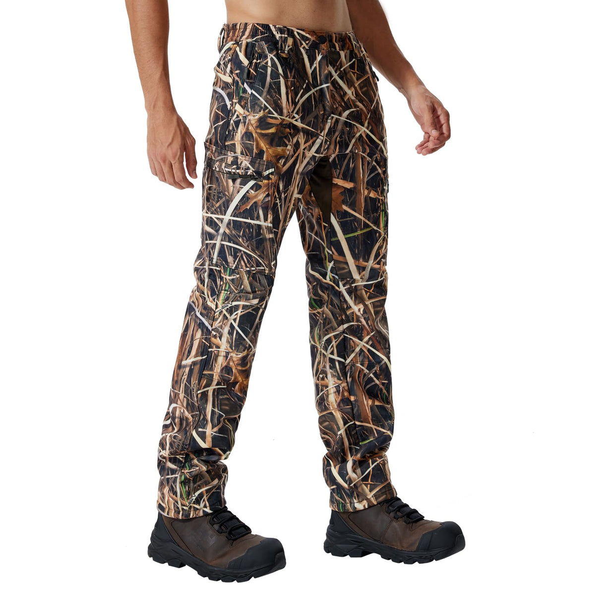 LOOGU men's fleece-lined camo hunting pants – front view highlights warm insulation