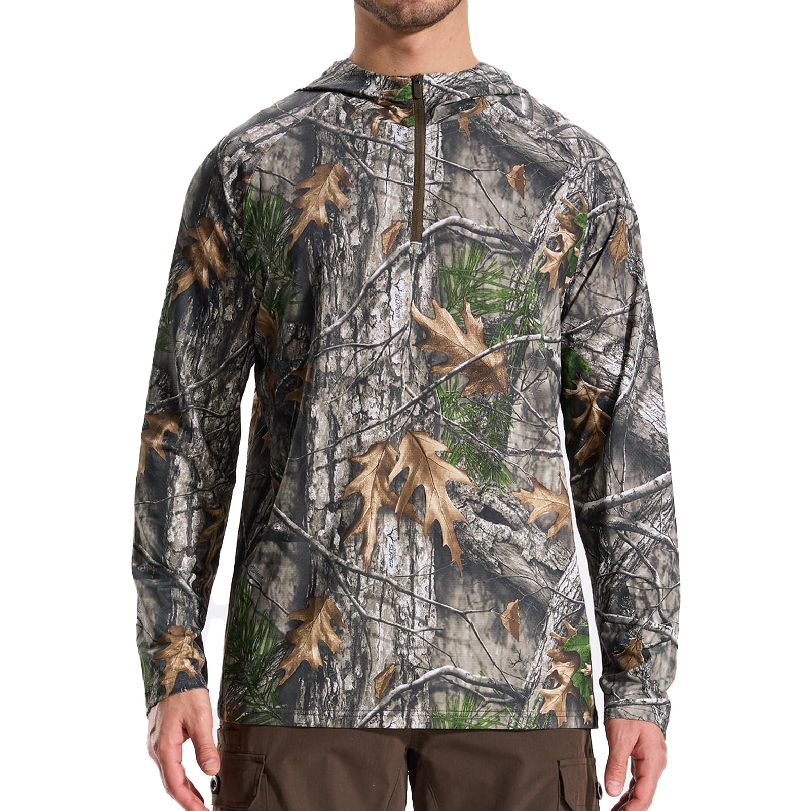 LOOGU Men's Hunting Camo shirt front view highlights lightweight, breathable fabric.