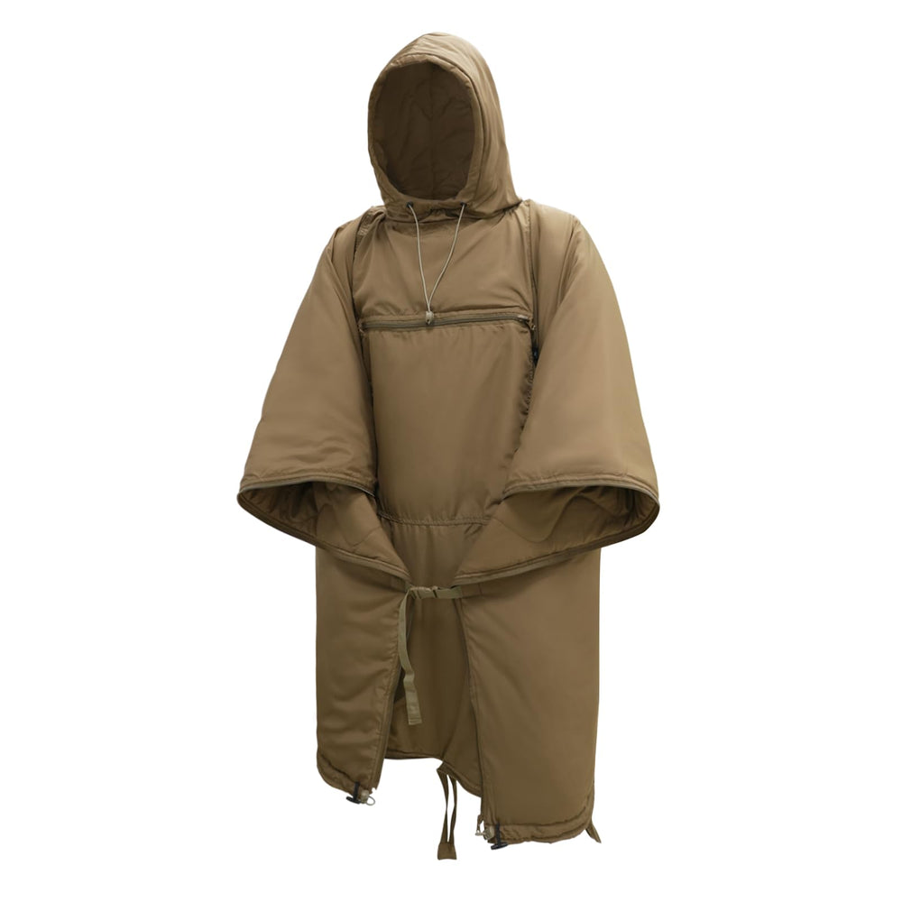 LOOGU poncho solid-color reverse side offers versatile day-to-night warmth during hikes