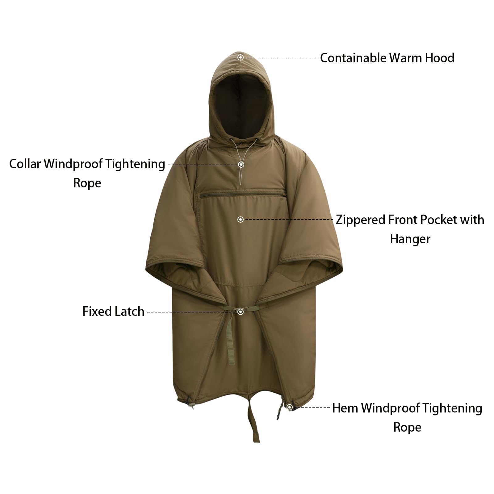 LOOGU poncho collar windproof rope emphasizes snug seal against chilly gusts