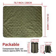 LOOGU poncho liner opened to 55x78 inches for cozy shelter and warmth.