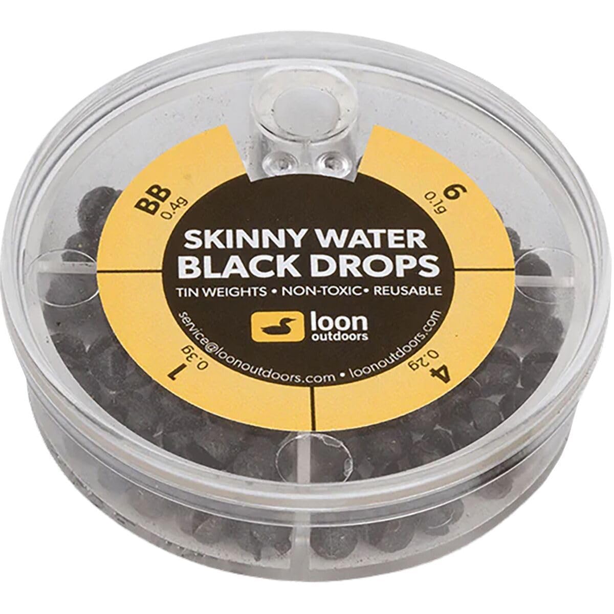 Loon Outdoors Black Drops Split Shot 4-Division Skinny Water packaging