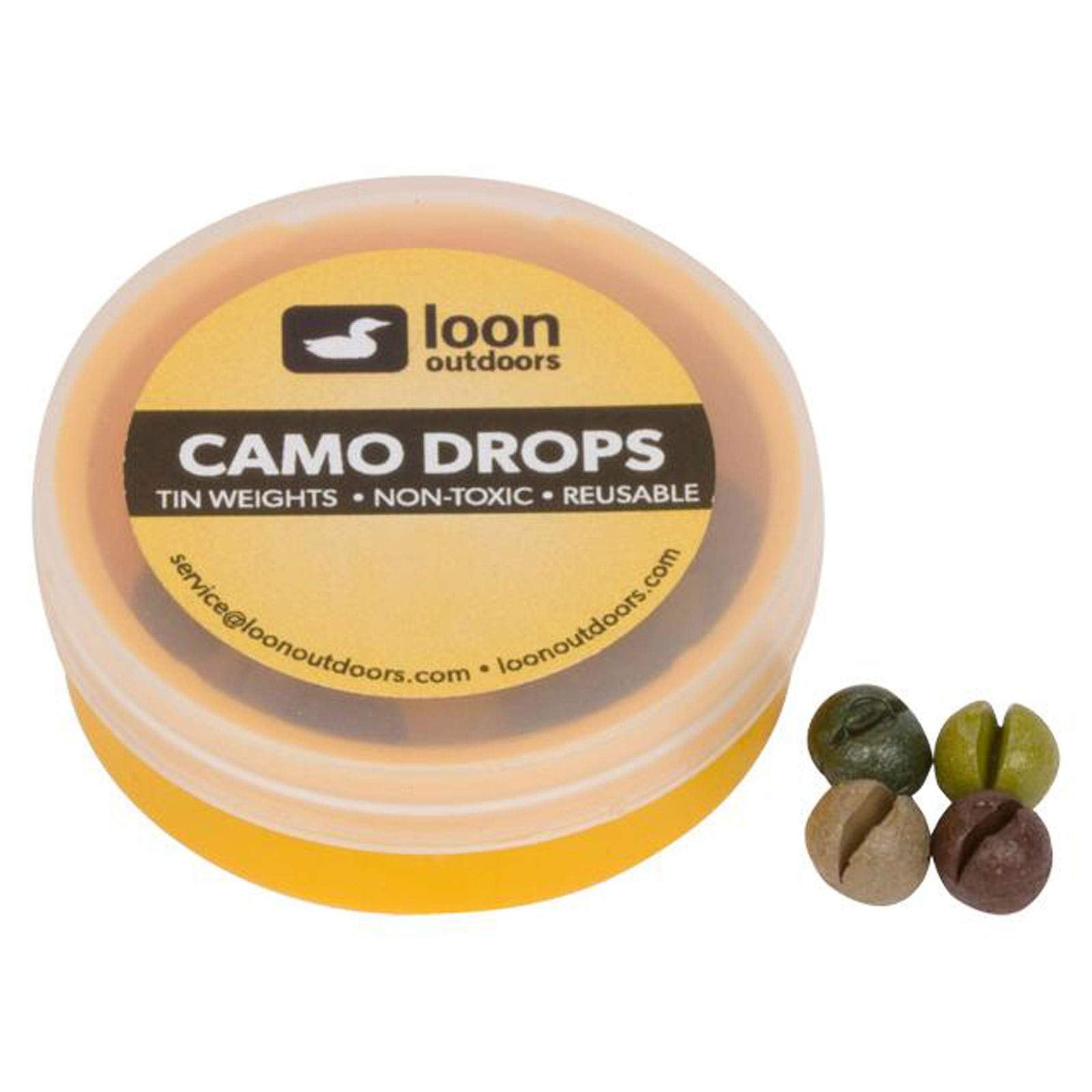 Loon Outdoors Camo Drops Split Shot refill tub for discreet sinking and quick re-load