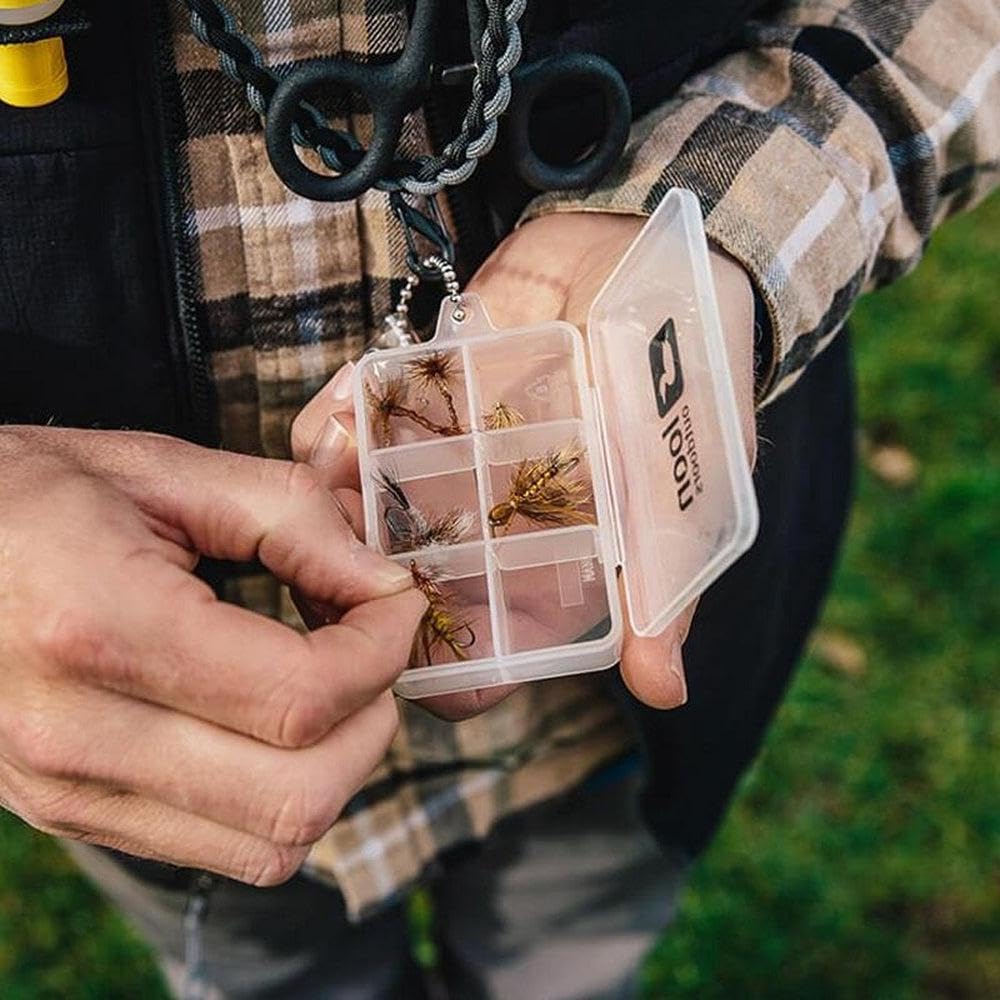 Loon Outdoors Hot Box Fly Box attached to vest for secure on-the-go carry.
