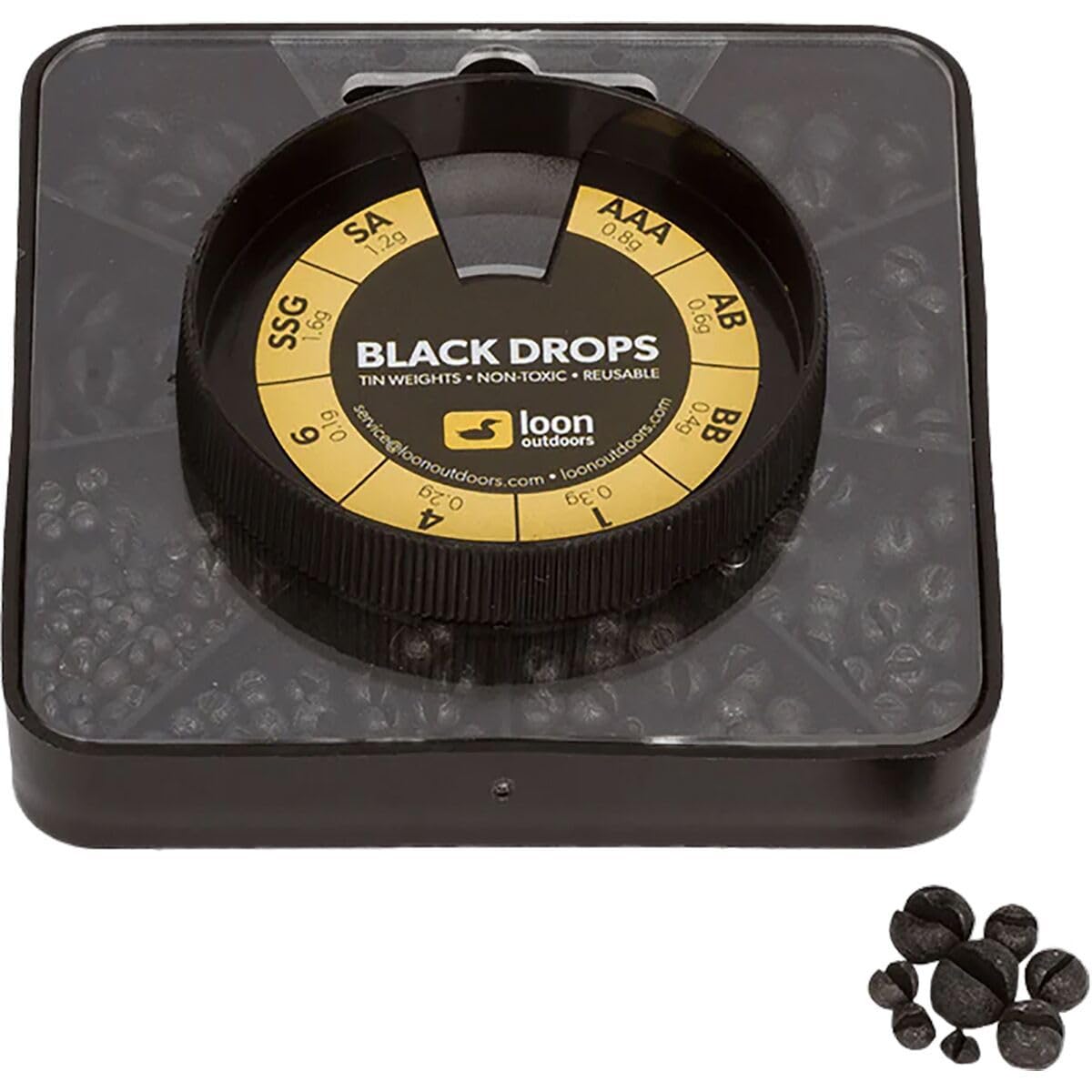 Loon Outdoors tin weights 8-division in black with an easy twist dispenser for quick adjustments.