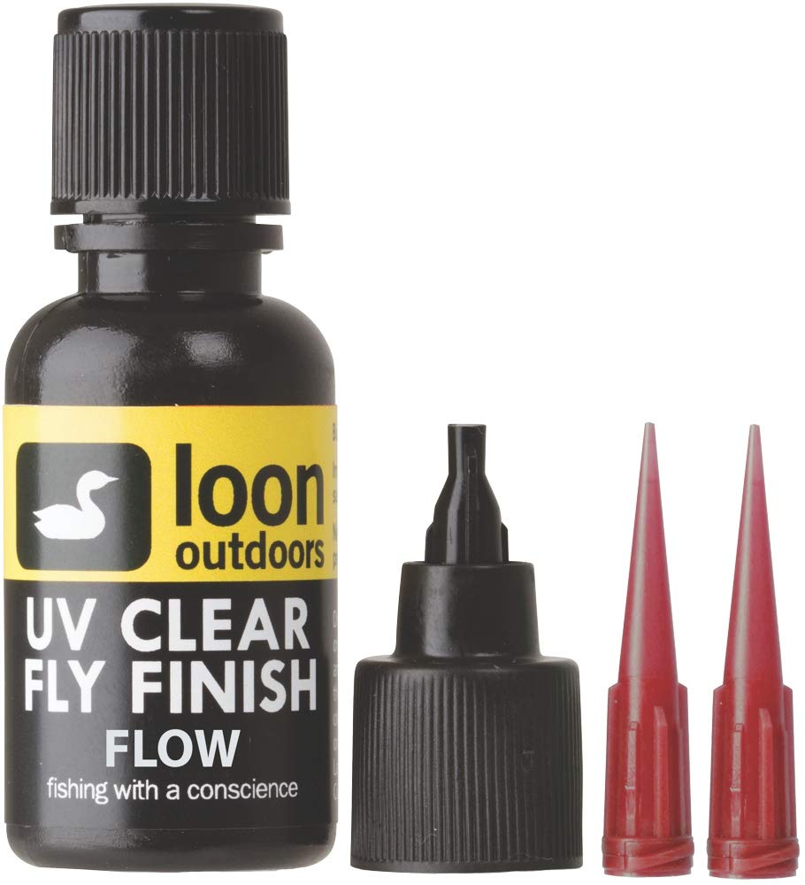 Loon Outdoors UV Clear Fly Finish Flow bottle showing ultra-thin resin for precise coats