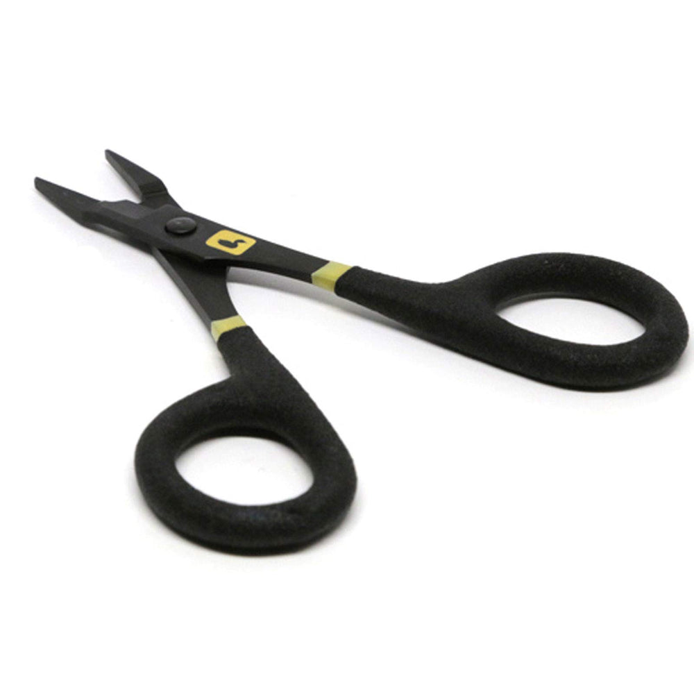 Loon Rogue Debarb Pliers cutting surface close-up, efficient for clean hook debarring.