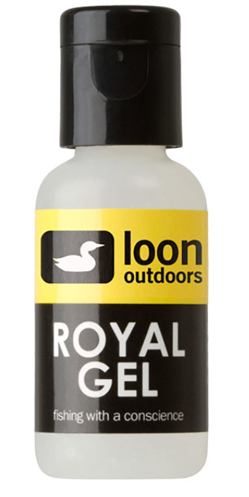 Loon Royal Gel glitter floatant adds iridescent shimmer to dry flies for better visibility.