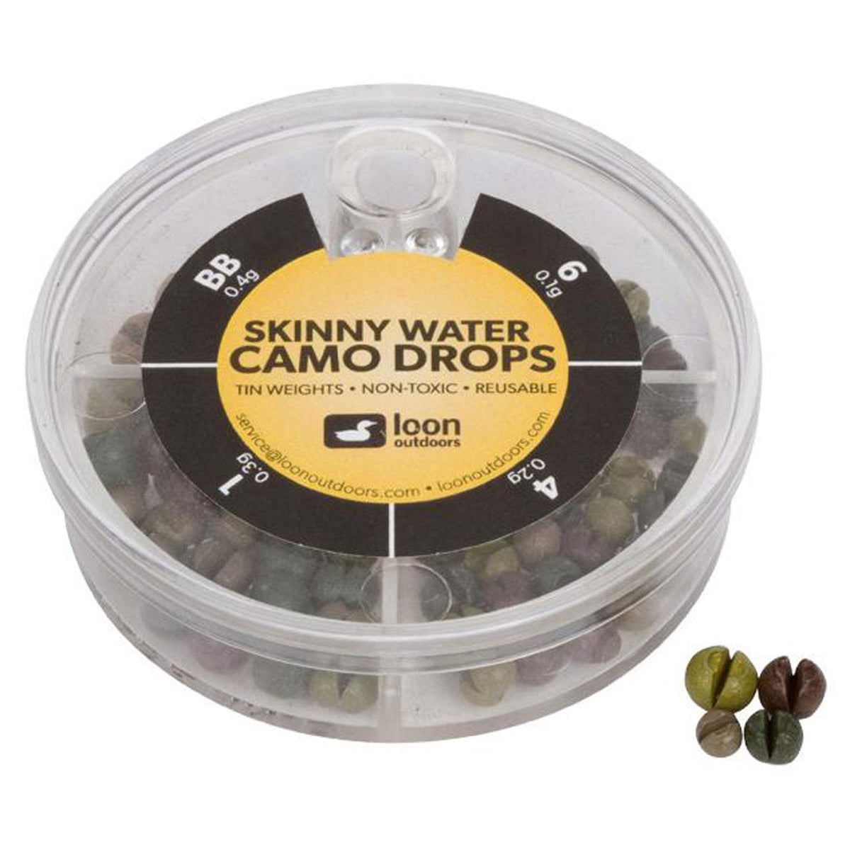 Loon Tin Drops 4 Division dispenser with textured grip for secure reloading and spill-free use