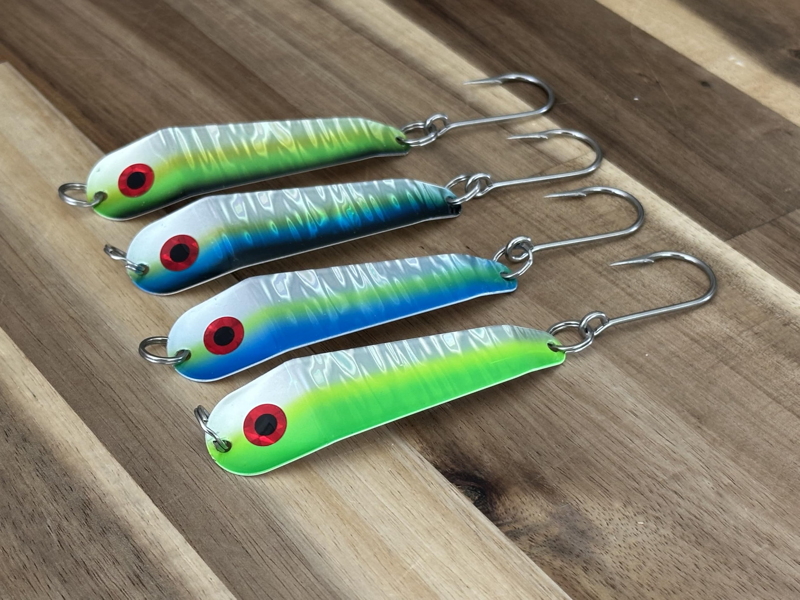 Three Mustad 9510XXXX stainless steel hooks on Loony Spoons