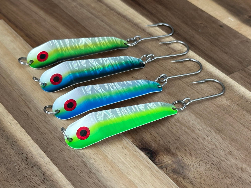 Three Mustad 9510XXXX stainless steel hooks on Loony Spoons
