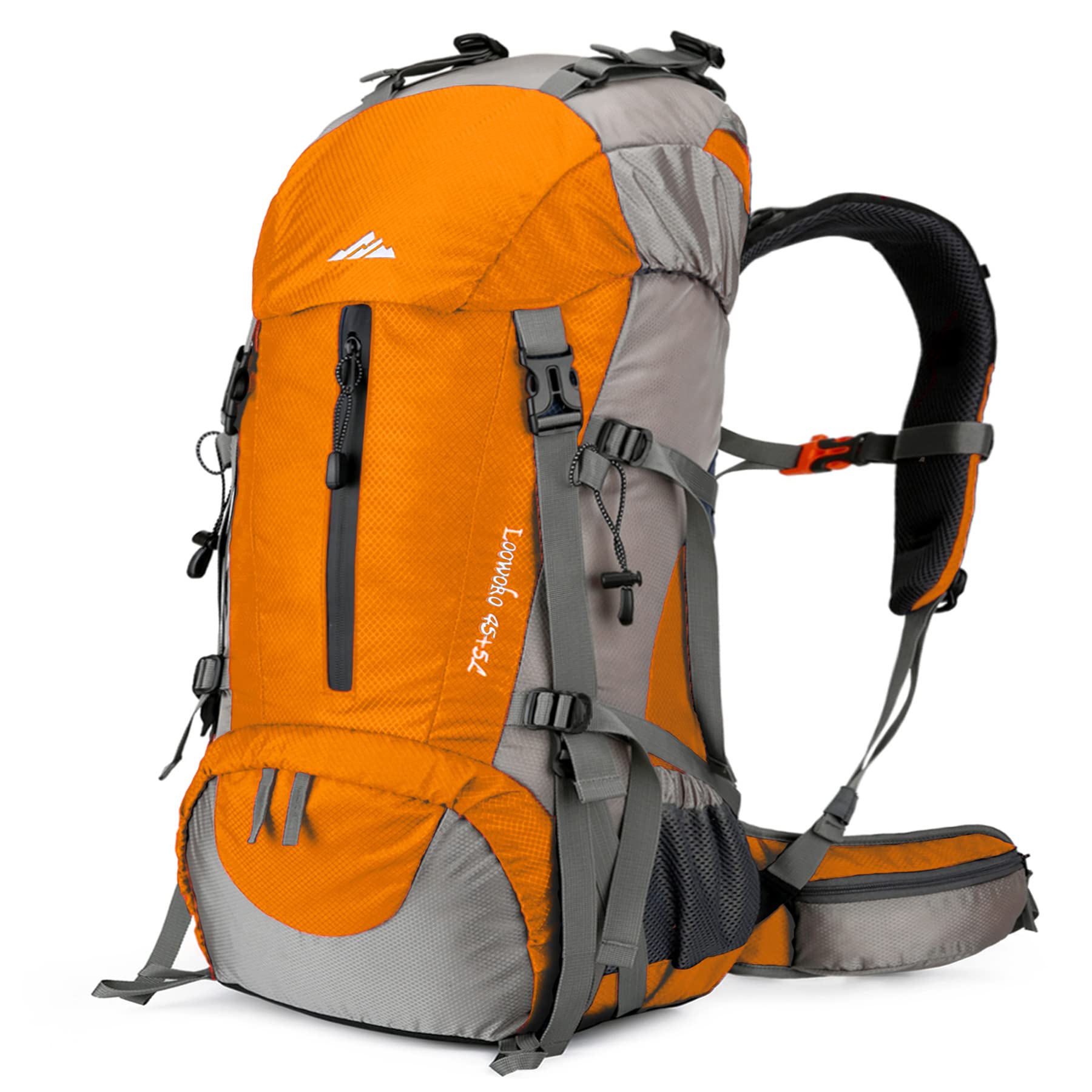 Loowoko 50L hiking backpack front view showing the main compartment and accessible gear storage.