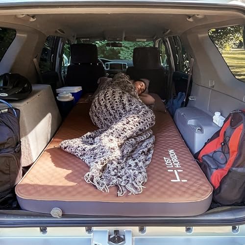 Lost Horizon self-inflating mattress shown from the side for balanced support outdoors.