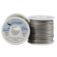 LOTITONG 50m steel wire leader closeup showing 70lb test for heavy game fish