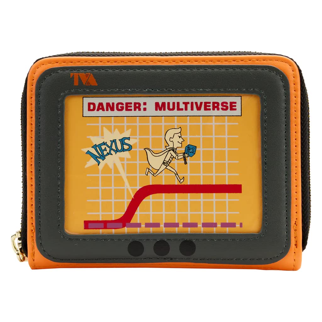 Loungefly Marvel Loki TVA Miss Minutes wallet front view for everyday cosplay storage