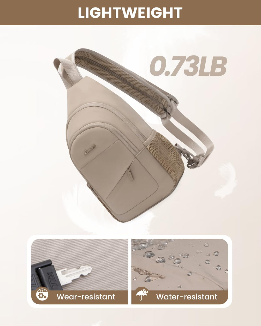 LOVEVOOK sling bag compact size shows a medium footprint with big organization