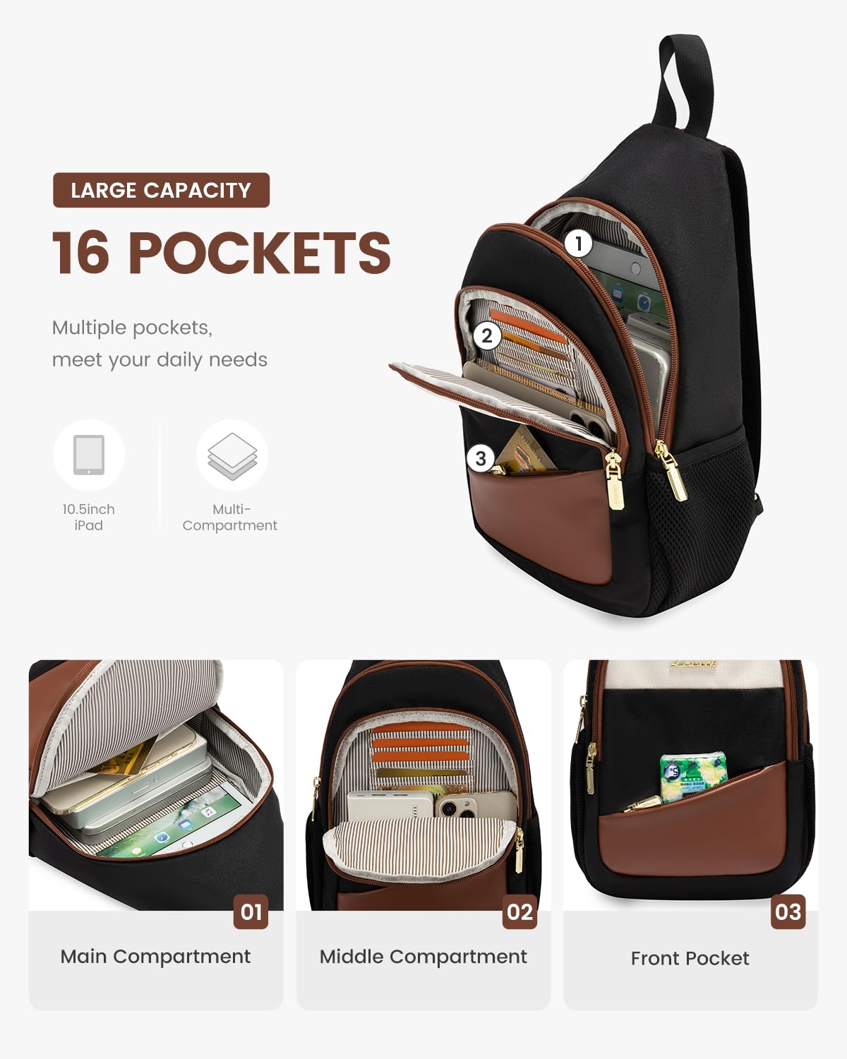 LOVEVOOK sling bag water-resistant material protecting belongings in rain.