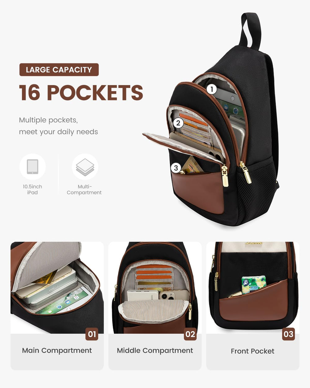 LOVEVOOK sling bag water-resistant material protecting belongings in rain.