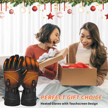 LOYATIAI heated gloves in a winter sports scene, ideal for riding and skiing.