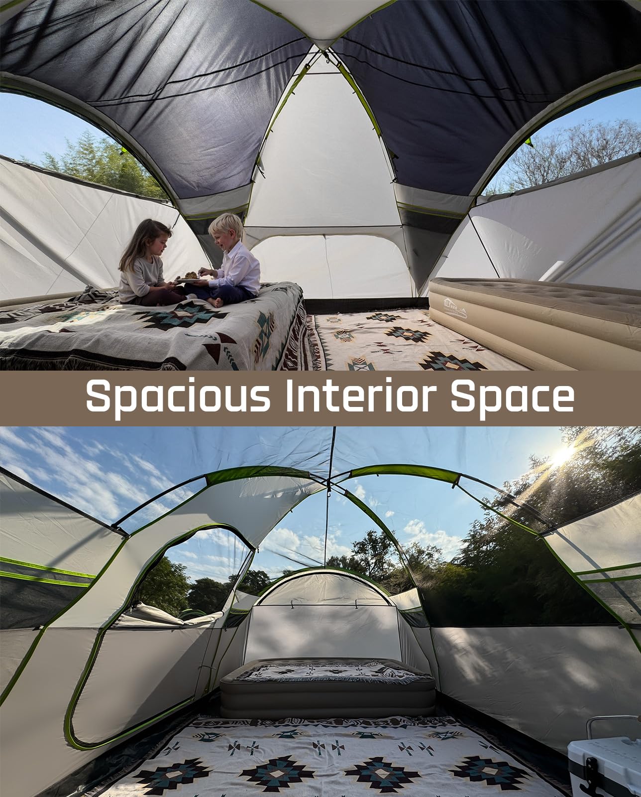 LOYEAHCAMP tent with 3 rooms and privacy curtains enables organized family space.