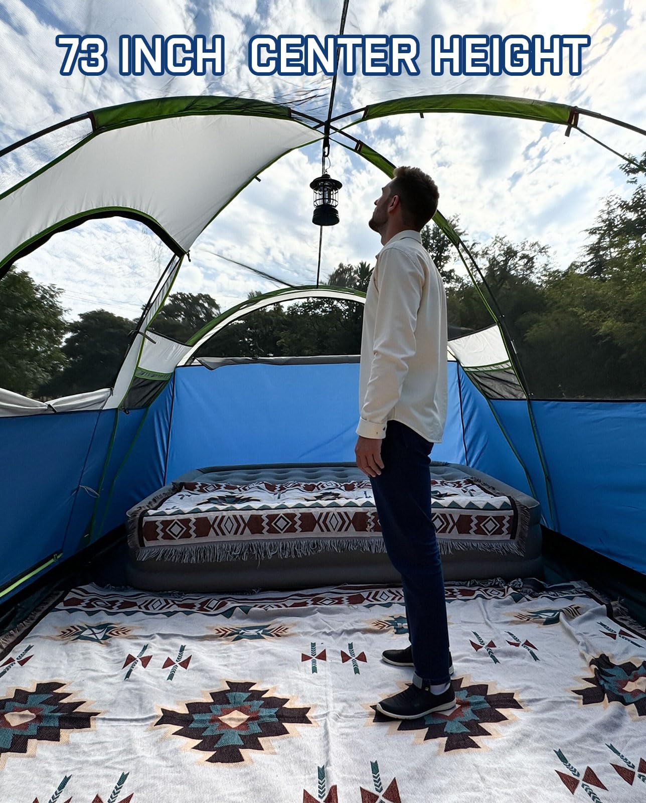 LOYEAHCAMP setup-friendly tent with five poles for quick assembly