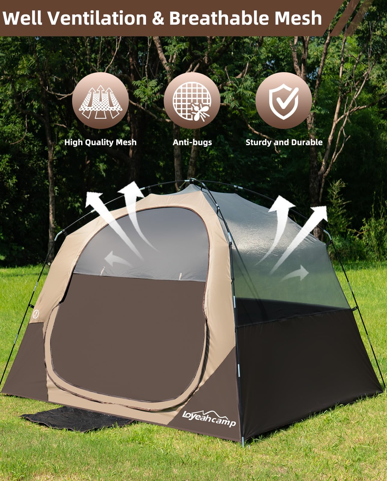 Loyeahcamp easy-setup in minutes enables quick family camping.