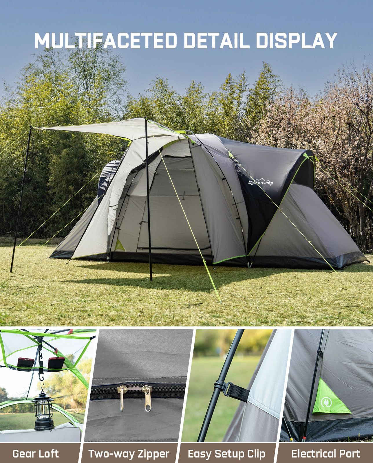 LOYEAHCAMP fiberglass poles provide a stable, durable frame.