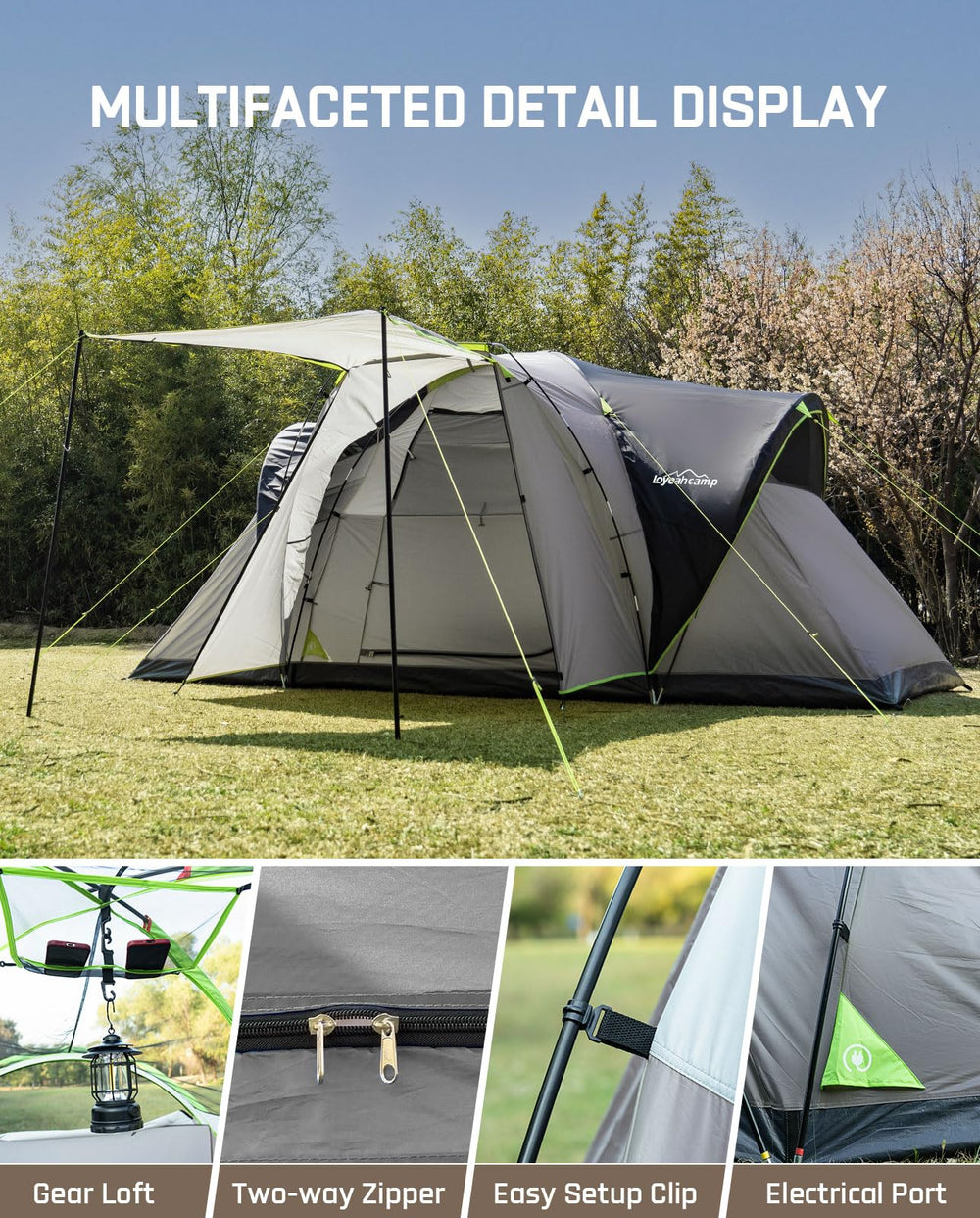LOYEAHCAMP fiberglass poles provide a stable, durable frame.