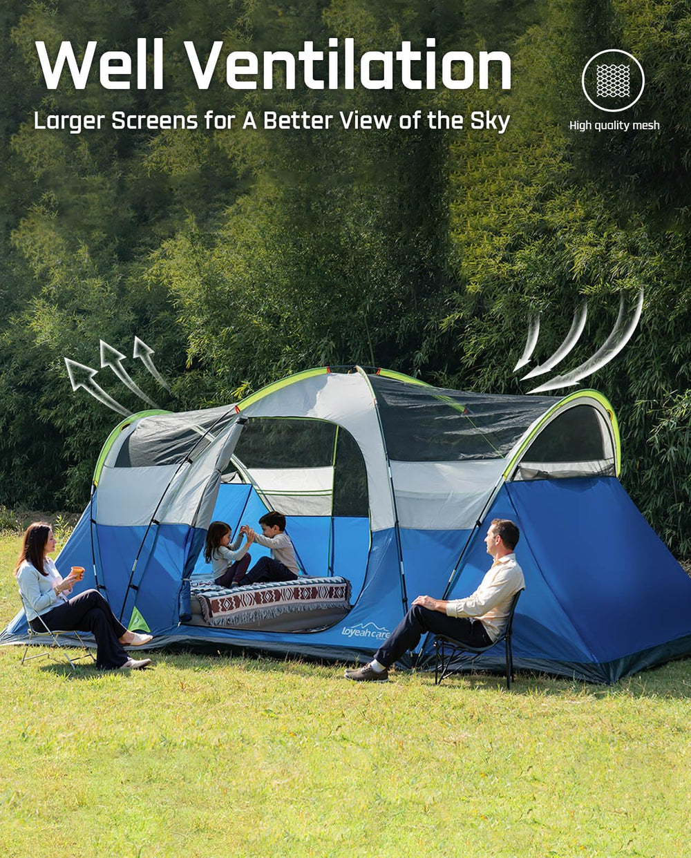LOYEAHCAMP tent with wide mesh for ventilation and starry views