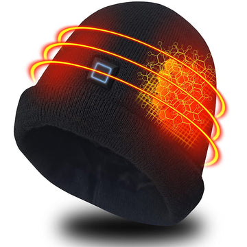 LPCRILLY heated hat close-up control panel showing three heat levels for cold-weather comfort