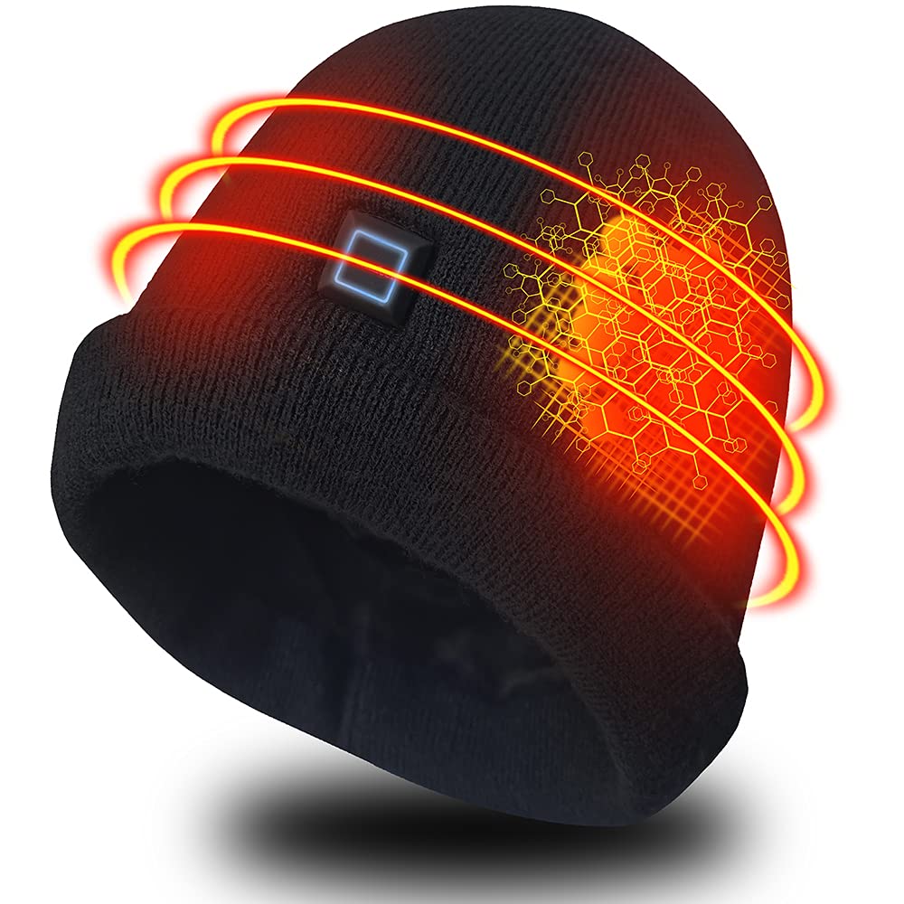 LPCRILLY heated hat close-up control panel showing three heat levels for cold-weather comfort