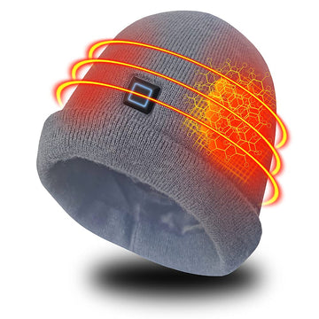 LPCRILLY heated hat front view grey providing all head warmth on cold days
