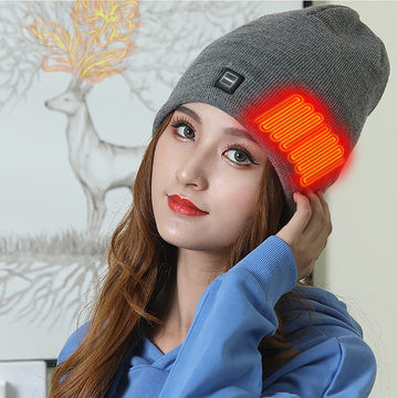 LPCRILLY heated hat side view grey demonstrating snug outdoor fit