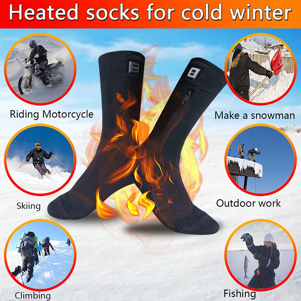 LPCRILLY heated socks show three heat levels for adjustable warmth.