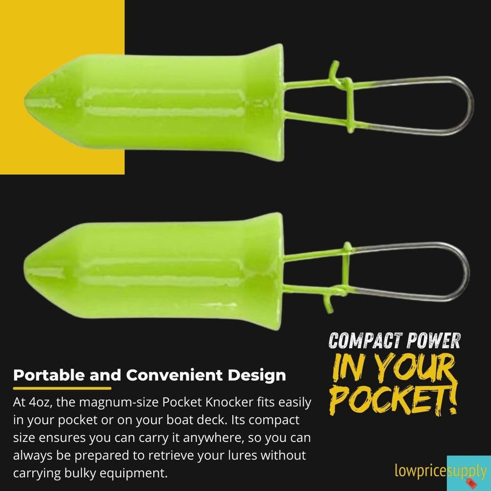 Compact pocket-size lure retriever stored in a pocket or boat